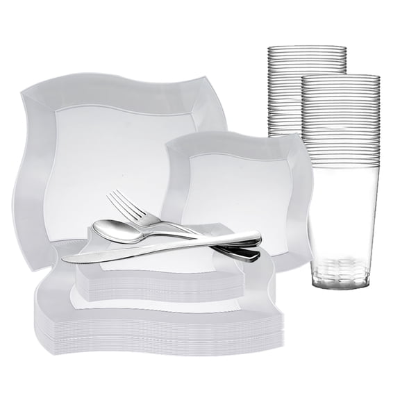 Smarty White Wave Plastic Wedding Value Set (60 Guests)