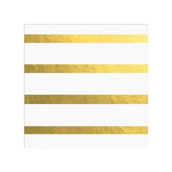 Smarty White with Gold Stripes Paper Beverage/Cocktail Napkins 600ct