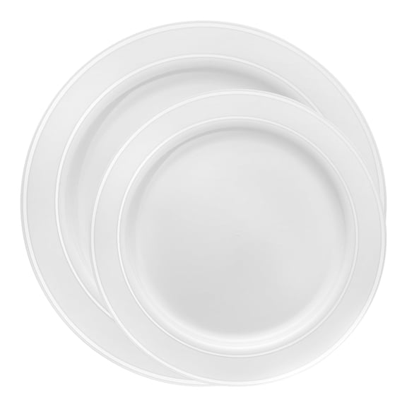Smarty White with Silver Edge Rim Plastic Dinnerware Value Set 240ct