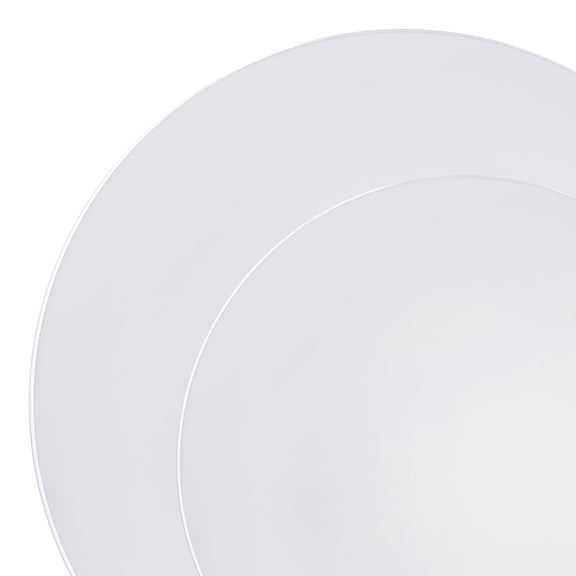 Smarty White with Silver Rim Organic Round Disposable Plastic Dinnerware Value Set 240ct