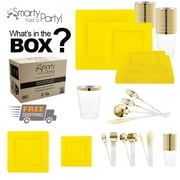 Smarty Yellow Square Disposable Plastic Tableware Set (60 Guests)