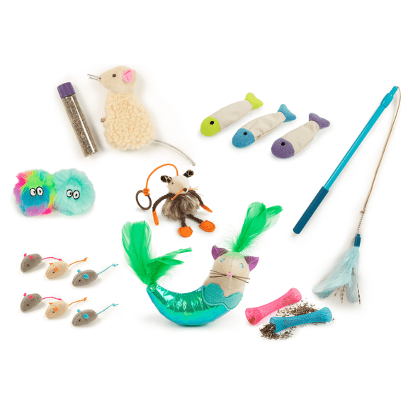 SmartyKat Welcome Home Necessity Cat Variety Pack, New Cat Pack Set Featuring Teasers, Catnip & Plush Toys, Encourages Exercise, 18-Pieces