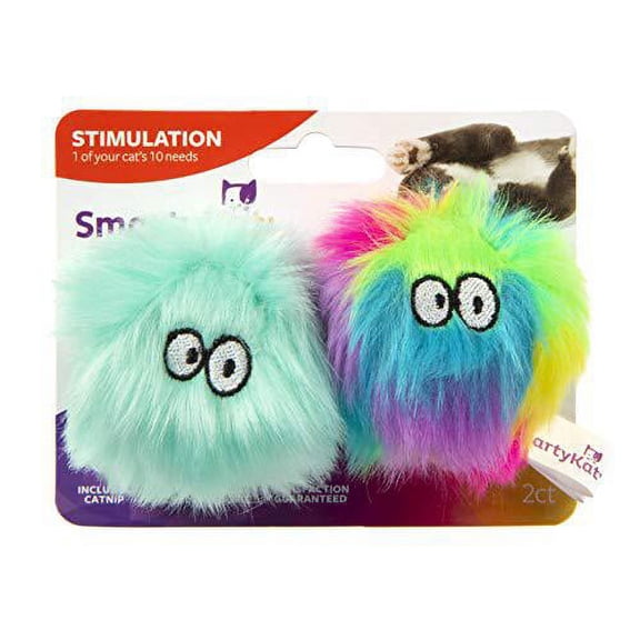 smartykat, fuzzy friends, soft plush balls, cat toys, catnip filled, pure, potent, long lasting, set of 2