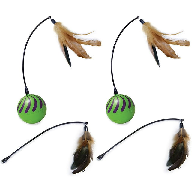 SmartyKat (2Set) Feather Whirl Electronic Motion Wand Toys for Cats & Kittens, Includes x2