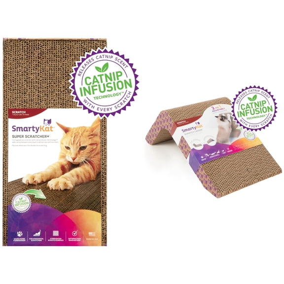 SmartyKat Catnip-Infused Cat Scratcher Bundle, Super Scratcher+ Reversible Floor Pad & Angled Corrugate Scratch Ladder, 2-Piece