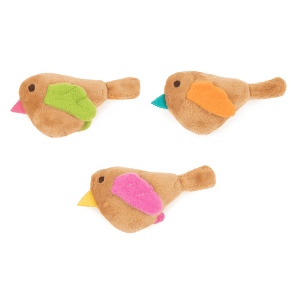 SmartyKat Chickadee Chirp Plush Toy for Indoor Cats & Kittens, Electronic Bird Sound, Non-Replaceable Batteries Included, Colors May Vary, 3-Pack
