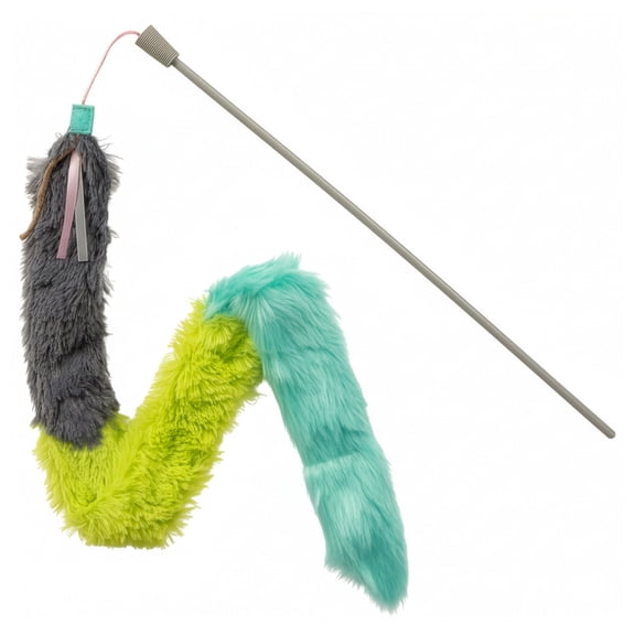 SmartyKat Crazy Catch Extra Long Breakaway Plush Wand Cat Toy with Ribbons & Jute, Gray/Blue