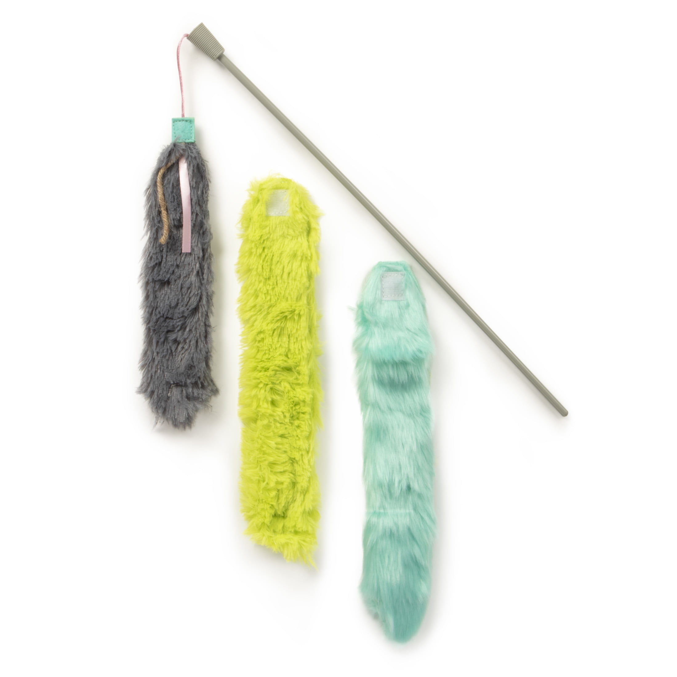 SmartyKat Crazy Catch Extra Long Breakaway Plush Wand Cat Toy with Ribbons & Jute, Gray/Blue