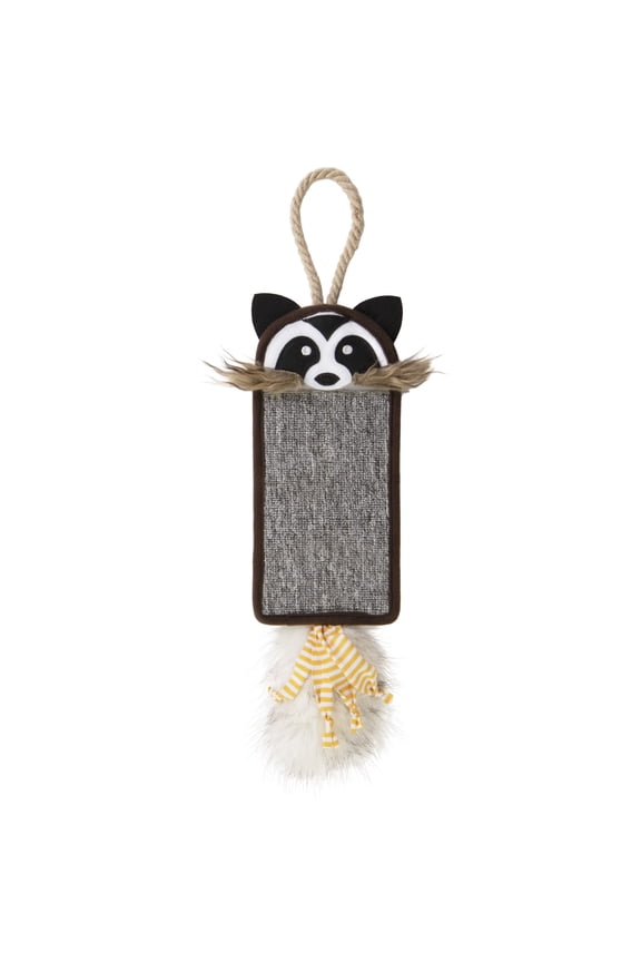 Rowdy Rascal Hanging and Floor Carpet Cat Scratcher and Plush Sound Cat Toy