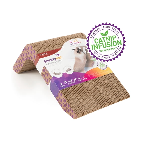 SmartyKat Scratch Ladder, Angled Corrugated Cat Scratcher for Cats & Kittens, Features Catnip Infusion Technology, Recycled Material, Brown, 16.48" x 9" x 6.21"