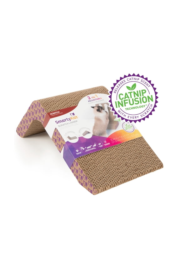 Scratch Ladder, Angled Corrugated Cat Scratcher for Cats & Kittens, Features Catnip Infusion Technology, Recycled Material, Brown, 16.48" x 9" x 6.21"