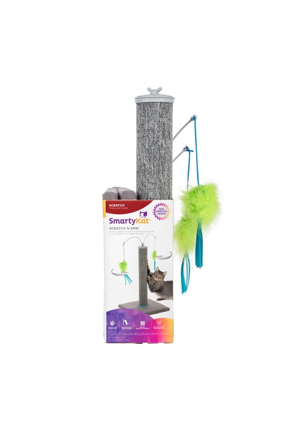 Scratch 'N Spin Cat Toy, Carpet Scratching Post, Interactive Spinning Wand, Multicolored