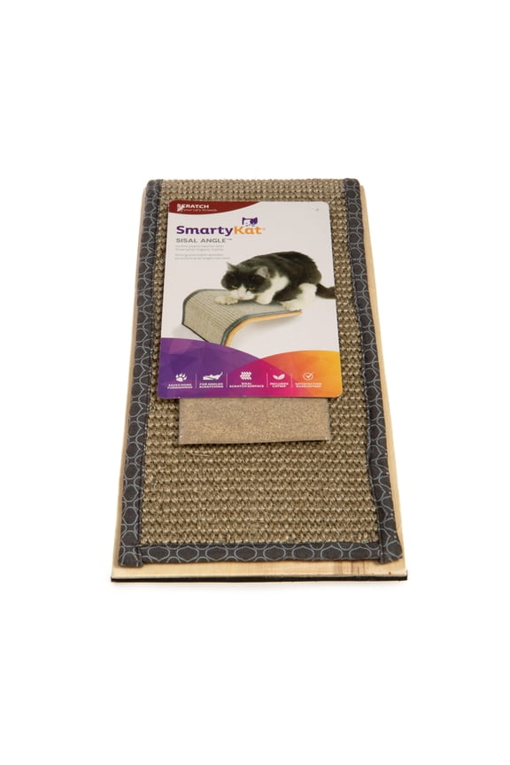 Sisal Angle Ramp Cat Scratcher for Indoor Cats & Kittens, Durable Sisal & Wood Scratching Pad, Includes Catnip, Gray/Taupe