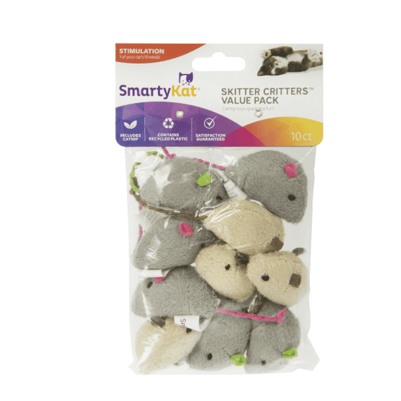 SmartyKat Skitter Critters Value Pack, Soft Plush Catnip Filled Mice Cat Toys, 10 Count