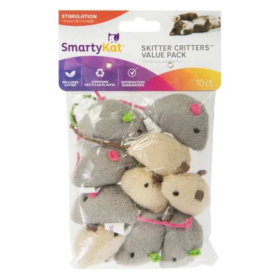 SmartyKat Skitter Critters Value Pack, Soft Plush Catnip Filled Mice Cat Toys, 10 Count
