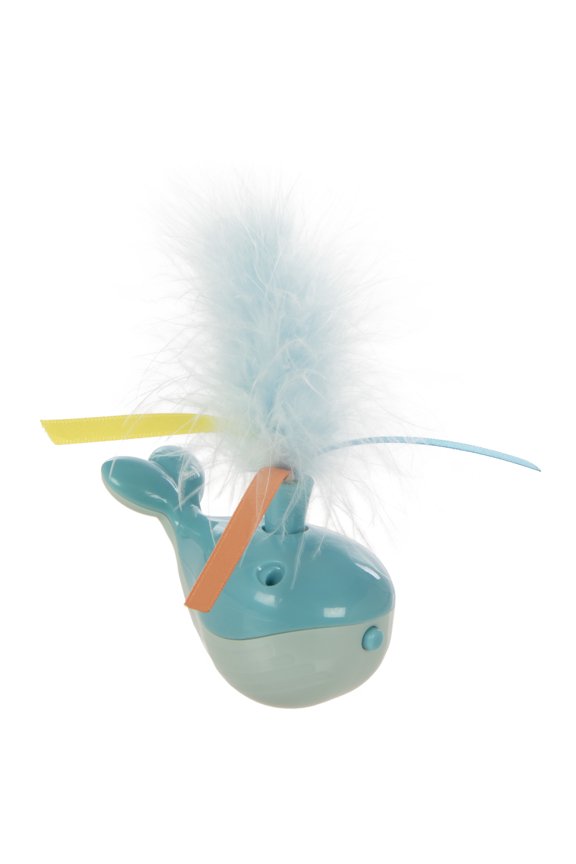 Spout 'N Spin Motion Cat Toy with Twirling Feathers & Ribbons, Blue Whale