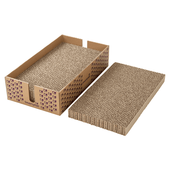 SmartyKat Super Scratcher & Stacker Box, Wide Corrugated Cat Scratcher for Cats & Kittens, Catnip Infusion Technology, Recycled Material, 3-Pack