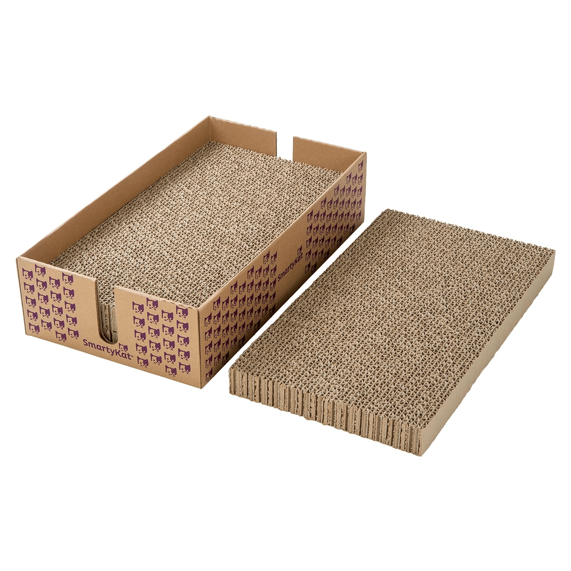SmartyKat Super Scratcher & Stacker Box, Wide Corrugated Cat Scratcher for Cats & Kittens, Catnip Infusion Technology, Recycled Material, 3-Pack