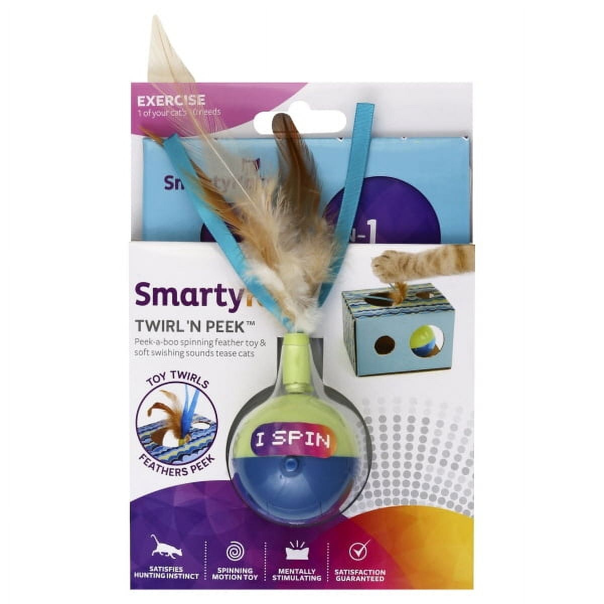 SmartyKat Twirl 'n Peek Electronic Motion Cat Toy with Feathers, Blue