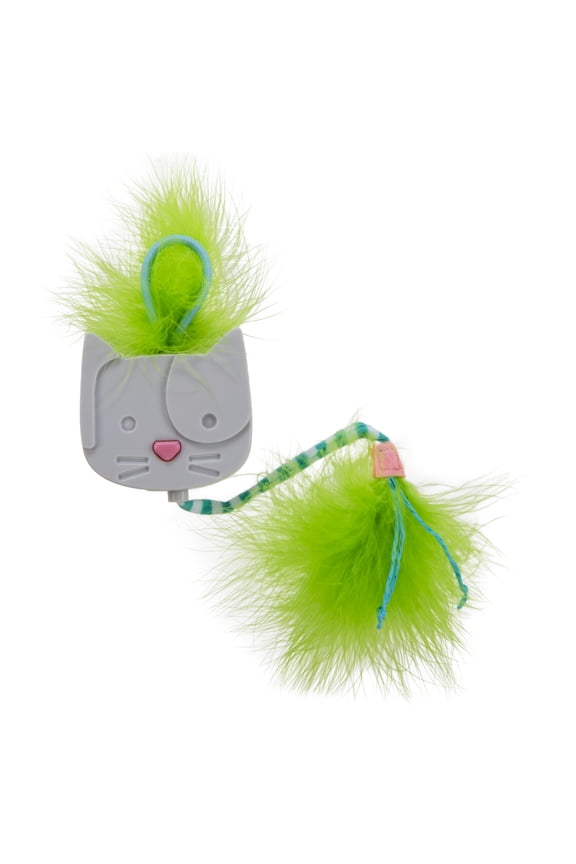 Twirly Tail Hanging Electronic Teaser Cat Toy with Feathers & Raffia