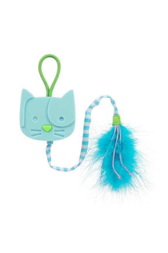 Twirly Tail Hanging Electronic Teaser Cat Toy with Feathers & Raffia
