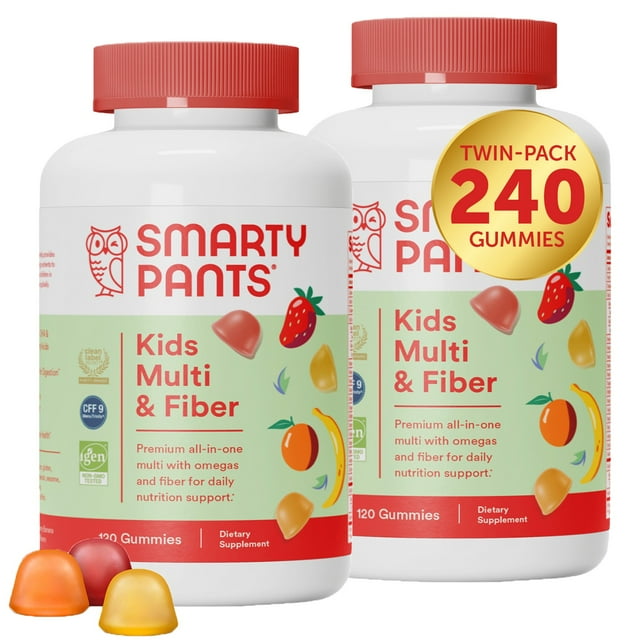 Smarty Pants Kids Multi And Fiber SmartyPants Kids Fiber Gummies Multivitamin with Omega 3s, 120 Ct (2