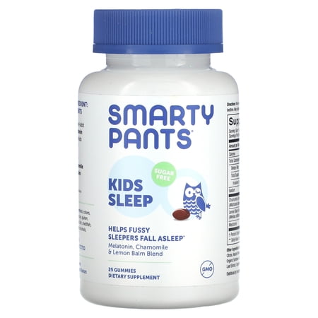 SmartyPants Kids Melatonin Gummy, Sugar Free Gummies with Chamomile & Lemon Balm Extract, Natural Sleep Aid, Gluten-Free & Vegan Supplement, Erythritol Free, No Sugar Alcohols (25 Gummies)