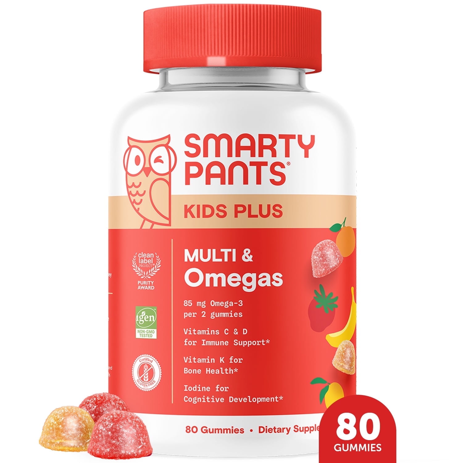 SmartyPants Kids Plus Multi & Omega-3 Gummies, New Improved Formula, Same Premium Nutrients, 80 Ct