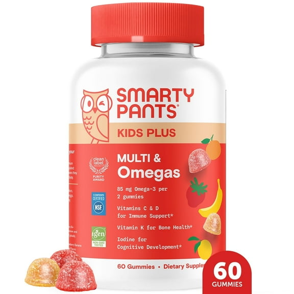 SmartyPants Kids Plus Multivitamin & Omega Gummies, New Look & Improved Formula, 60 Ct