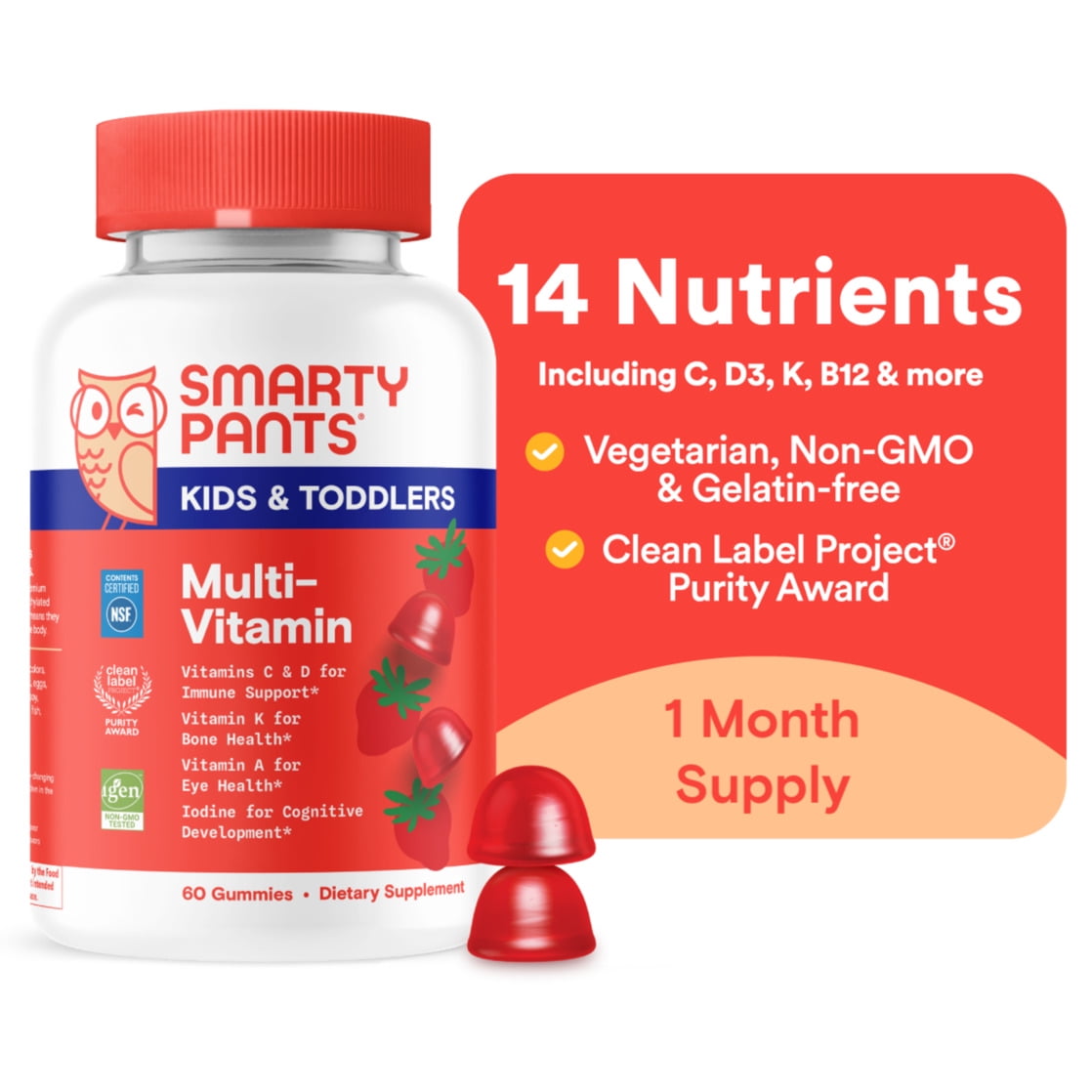 SmartyPants Kids & Toddler Multivitamin Gummies, Wellness Supplement for Kids, Vitamin C, B12, 60 ct