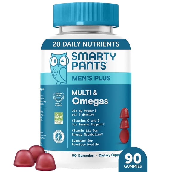 SmartyPants Men's Plus Raspberry Lemonade Flavor Multi & Omegas 90 Gummies