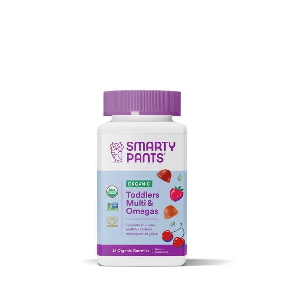 SmartyPants Organic Toddler Multi & Vegetarian Omega 3 Gummy Vitamins with D3, C & B12 - 45ct