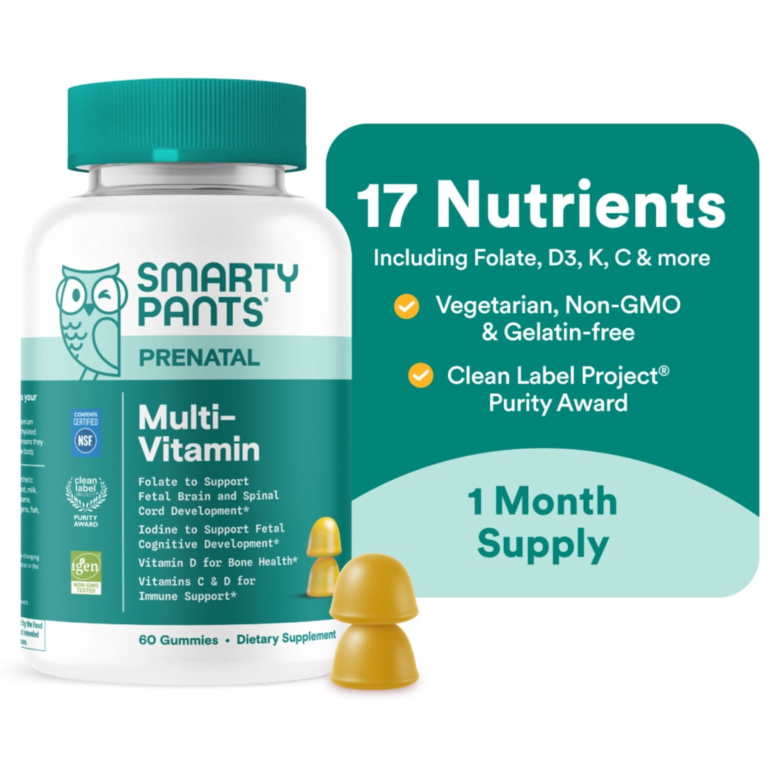 SmartyPants Prenatal Multivitamin Gummies, Folate, Wellness Supplement for Women, B12 & D3, 60 ct