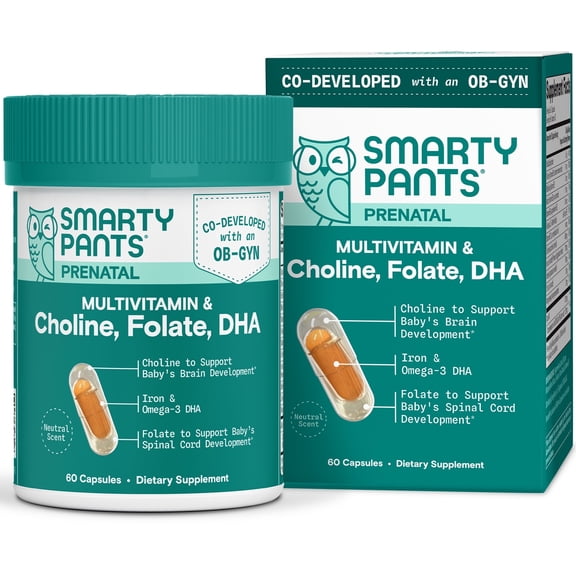SmartyPants Prenatal Plus Multivitamin Capsules with Choline, Folate & DHA, 60 Ct
