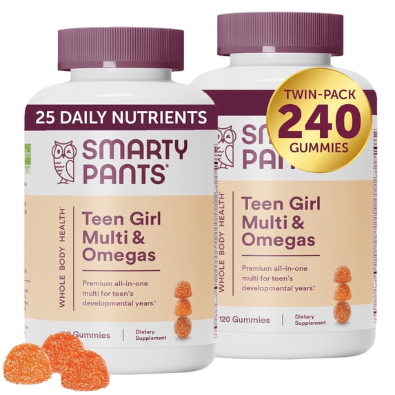 SmartyPants Teen Girl Multivitamin Gummies, Biotin, DHA, 120 Ct (2-Pack)