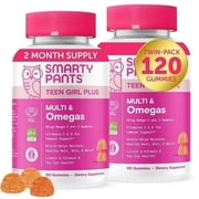 SmartyPants Teen Girl Plus Multi & Omega-3 Gummies 2-Pack, Improved Formula, 40% Less Sugar, 60 Ct