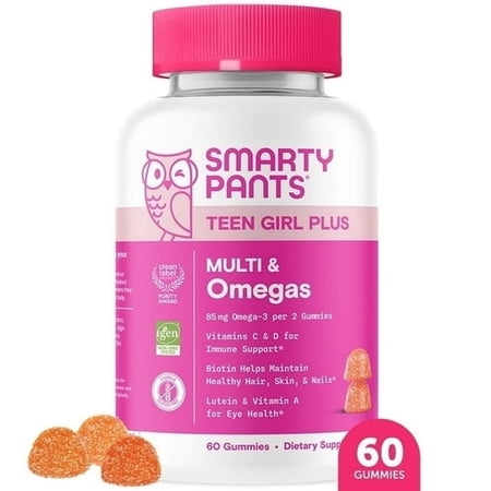 SmartyPants Teen Girl Plus Mango Orange Flavor Multi & Omegas 60 Gummies