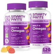 SmartyPants Toddlers Plus Multi & Omega-3 Gummies 2-Pack, Improved Formula, 25% Less Sugar, 60 Ct Ea