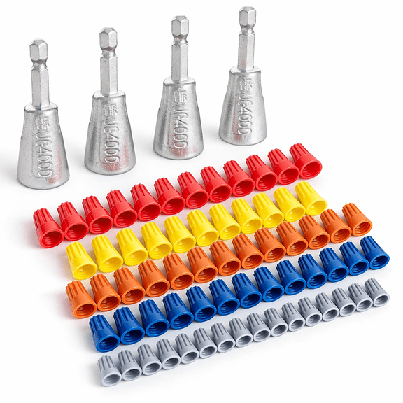 Smasener 100 Pcs Wire Connectors Nuts Kit,4PcsTwisting Tool for Drilling Machine,Electrical Twist Wiring Splice Assortment
