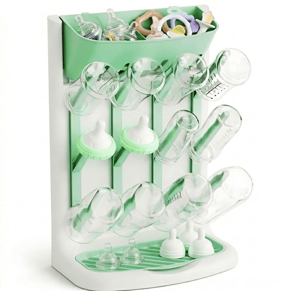 Smasener New Wall-Mounted Baby Bottle Drying Rack, Baby Bottle Drying Rack, Space-Saving Vertical Drying Rack for Cleaning Baby Bottles and Breast Pump Accessories (Green)