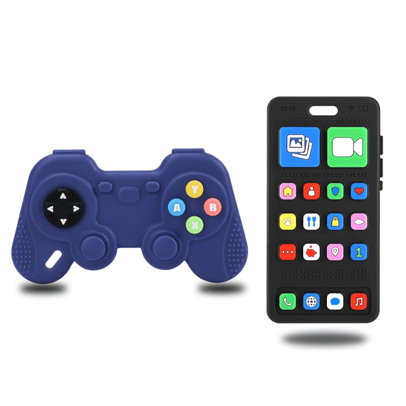Smasener Teething Toys for Toddlers, 2 Pcs Teething Toys for Baby 6-12 Months - Teether Chew Toys Set for Toddler Boy and Girl, Cell Phone and Game Controller Teething Toys Gift