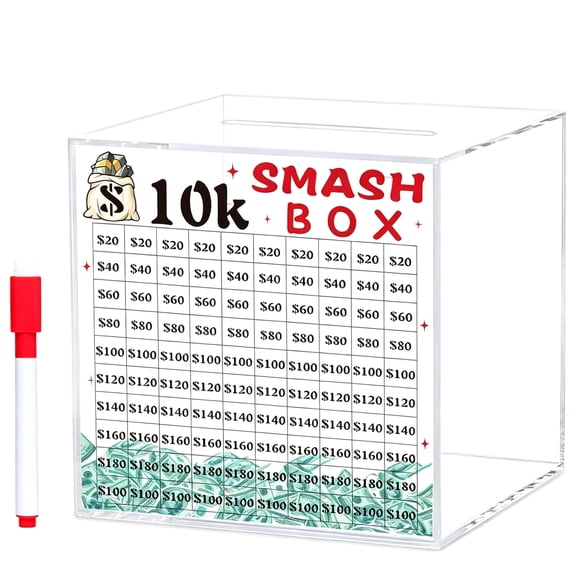 Smash Box for Money,Unbreakables Piggy Banks Adults Save $10K/20K Money Saving Challenge Box,Acrylic Savers Box for Cash