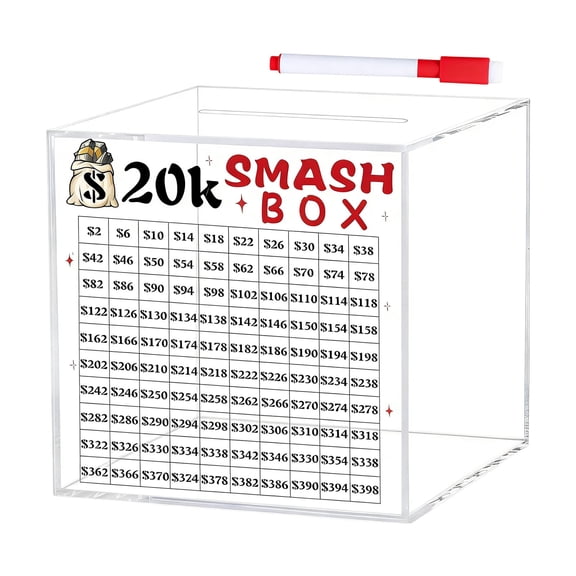 Smash Box for Money,Unbreakables Piggy Banks Adults Save $10K/20K Money Saving Challenge Box,Acrylic Savers Box for Cash