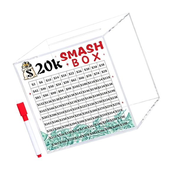 Smash Box for Money,Unbreakables Piggy Banks Adults Save $10K/20K Money Saving Challenge Box,Acrylic Savers Box for Cash