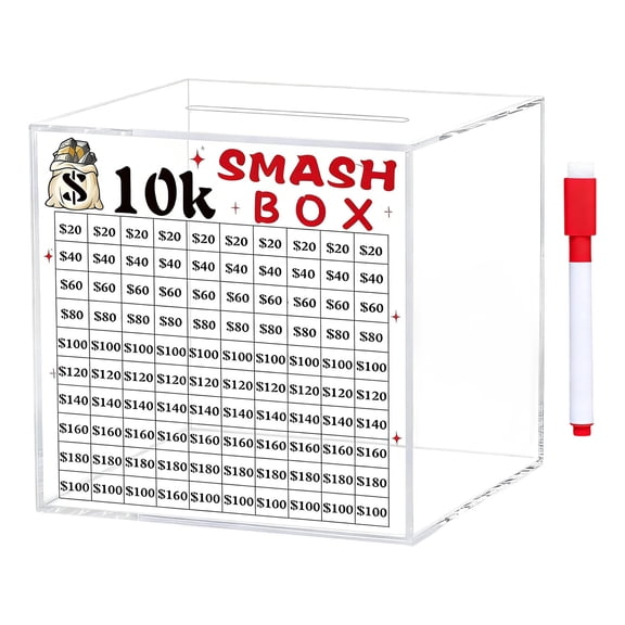 Smash Box for Money,Unbreakables Piggy Banks Adults Save $10K/20K Money Saving Challenge Box,Acrylic Savers Box for Cash