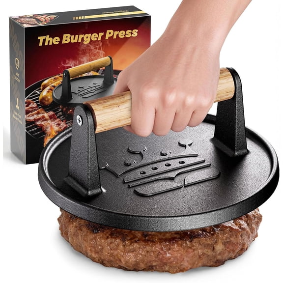 Smash Burger Press 6.5",Cast Iron Flat Round Grill/Bacon/Meat/Hamburger/Chef Press with Handle,1.74lb hamburger press patty maker for Griddles,Nonstick burger smasher for griddle accessories