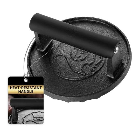 Gourmet Easy-Smash Burger Press for Griddle, 2 lb Heavy Duty Burger Smasher Tool with Heat-Resistant Handle, Premium Cast Iron Bacon & Sandwich Maker, Hamburger Press for BBQ Grilling Accessories