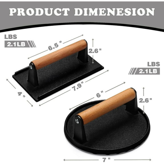 Smash Burger Press Kit 56 Pcs, 7.9 Inch Cast Iron Hamburger Smasher Tool, Wood Handle Grill Press with Griddle Accessories, Barbecues and Tailgates