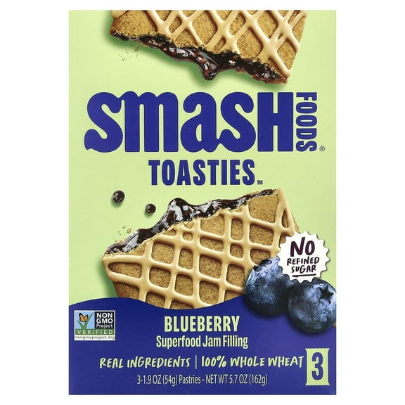 Smash Foods, Toasties, Blueberry, 3 Pastries, 1.9 oz Pack of 2