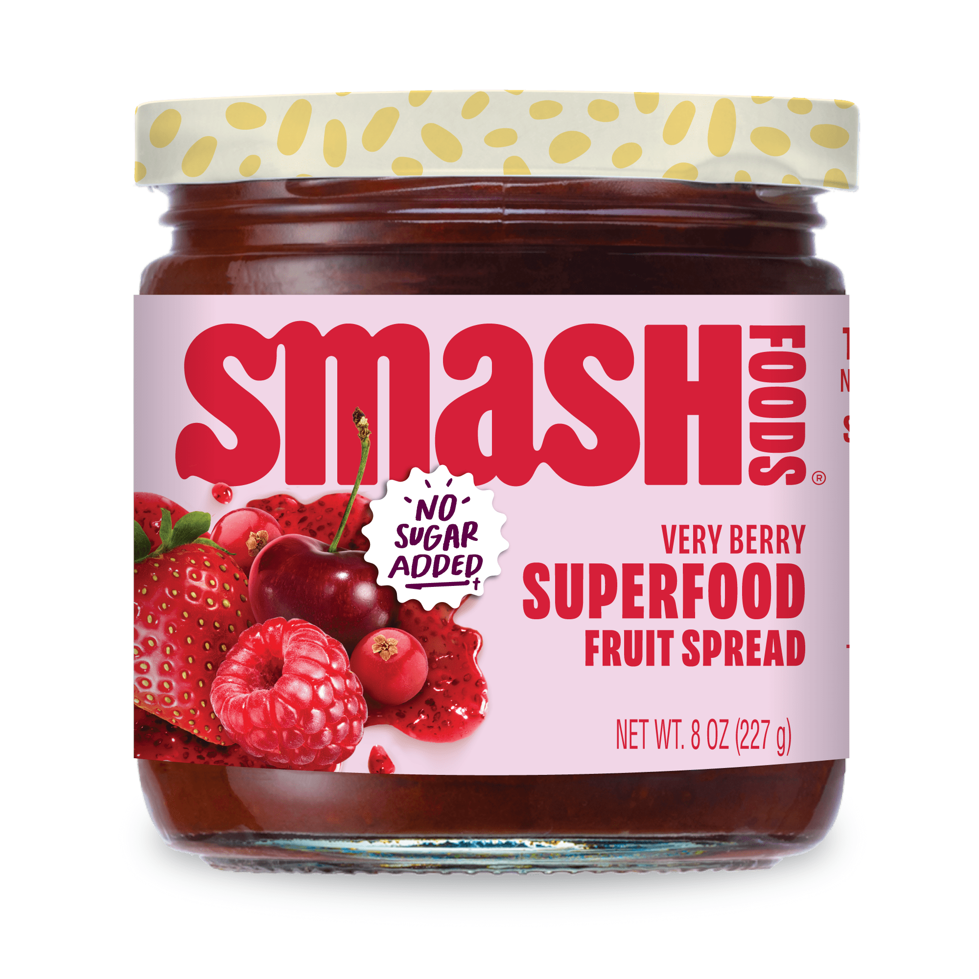 Smash Foods, Very Berry Superfood Jam, No Sugar Added, Low-Calorie, Vegan (1 Jar) 8oz